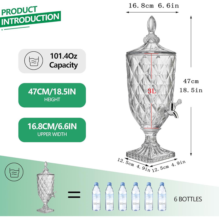Стеклянный диспенсер для напитков с краном 3 л ZEERSHEE