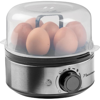 Яйцеварка Bestron на 7 яєць, з звуковим сигналом і захистом від сухого ходу, плавним регулюванням твердості для трьох ступенів, в т.ч. мірний стакан і яйцесборнік, колір чорний/ (сріблястий)
