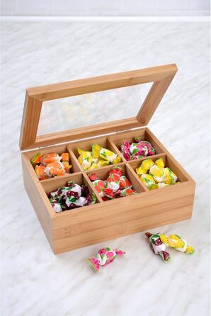 Чайна коробка GRWE з 10 відділеннями, відкидною кришкою, оглядовим віконцем, коробкою для чайних пакетиків для зберігання чаю з захистом від аромату - 36 x 20 x 9 см Велика - 10 відділень (бамбук, мала - 6 відділень)