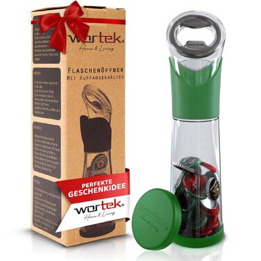 Відкривачка для пляшок з контейнером для кришечок зелена wortek