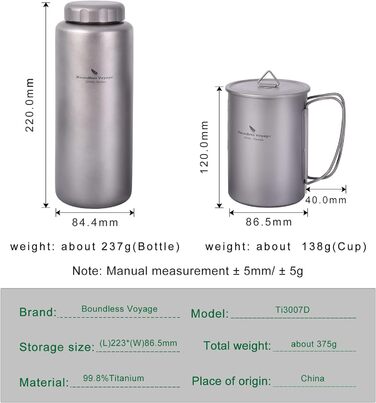 Портативна пляшка для води (кухоль 600 мл пляшка 1050 мл. Ti3007D) iBasingo