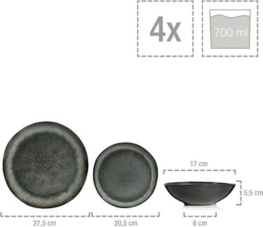 Набір тарілок на 4 персони, 12 предметів, зелено-сірий Kopenhagen Sänger