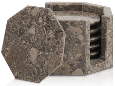 Підставки під чашки з мармуру з підставкою, 8.9 см, з оніксу, ручної роботи, для офісу, напоїв, кави та бару, на обідній стіл, набір з 6 шт. (Океанічний стиль)