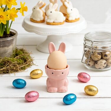 Набір із 2 порцелянових стаканчиків для яєць на Великдень, керамічні стаканчики для яєць у формі кролика, кумедні, креативні тарілки для пасхальних яєць у формі кролика, можна мити в посудомийній машині, підставка для варених яєць, великодні подарунки (A 