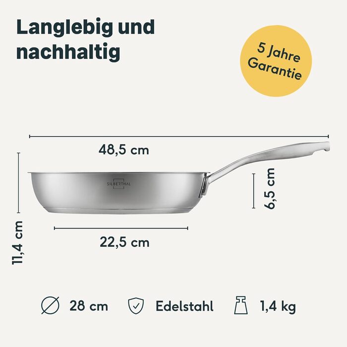 Сковорода SILBERTHAL індукційна 24 см - e Сковорода - Нержавіюча сталь - Для всіх типів варильних поверхонь і духовки (з покриттям, 28 см)