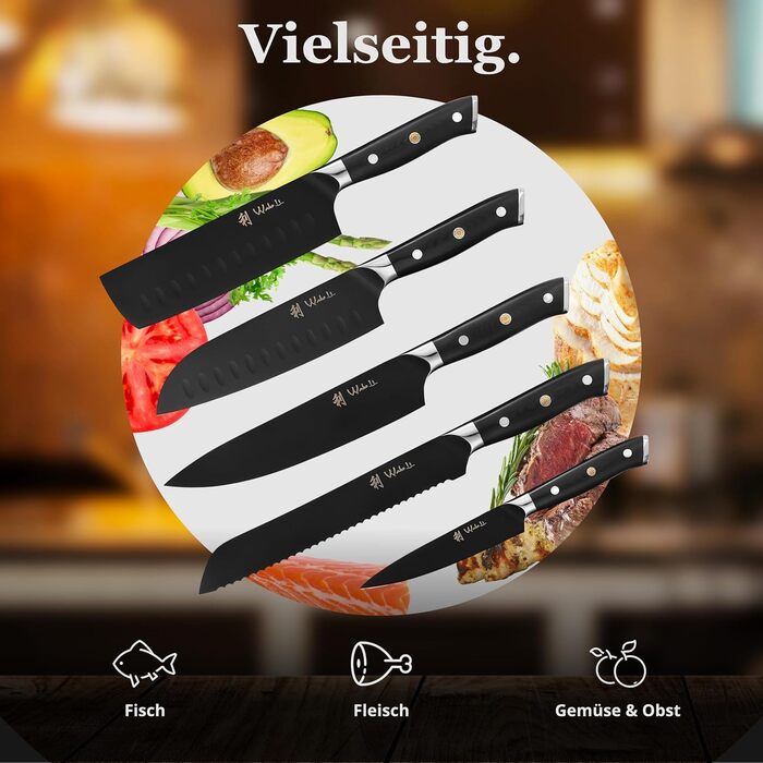 Набор кухонных ножей 5 предметов с магнитным блоком Wakoli