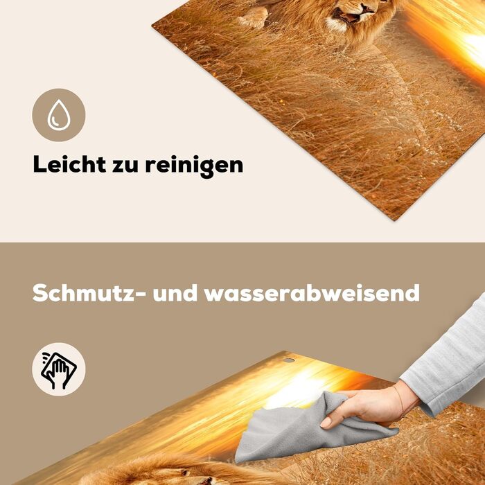 Фартух для плити, кухонний фартух, вініл, 78x52 см, декор для кухні, облицювання стіни, кришка для плити - сіро-чорна (Лев - Захід сонця, 51Д x 59Ш см)