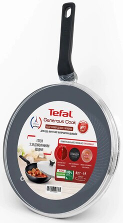 Tefal Сковорода ВОК з кришкою Generous Cook, 28см, алюміній, бакеліт, скло, чорний