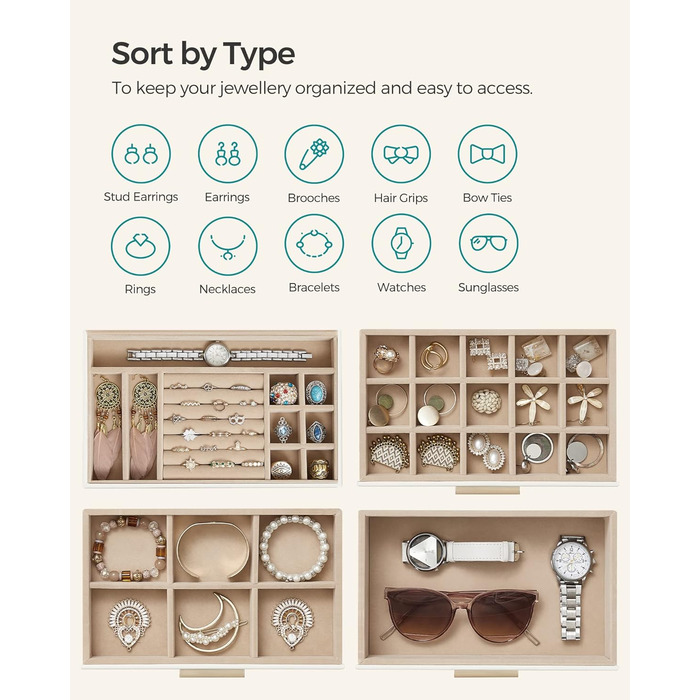 Органайзер для ювелірних виробів 4-рівневий хмарно-білий SONGMICS