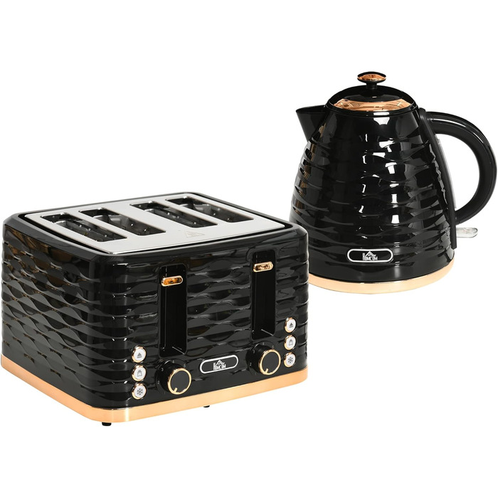 Набір для сніданку HOMCOM Kettle Toaster Set з чайником 1,7 л, тостером на 4 скибочки, 2200 Вт, 7 рівнів підрум&39янення, розморожуванням, розігріванням та піддоном для крихт, термостатом Otter, кремово-білим (чорним)
