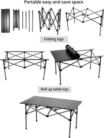 Складной стол для кемпинга 95 х 55 х 50 см черный QWORK