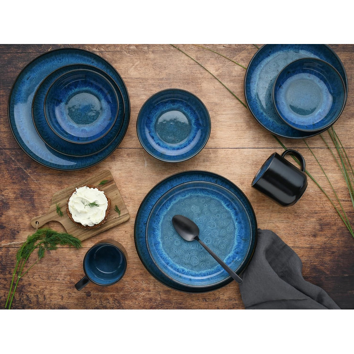 Серія Nordic Fjord набір посуду з 18 предметів, набір тарілок з кераміки (комбі-сервіз 30 шт. , синій), 21551