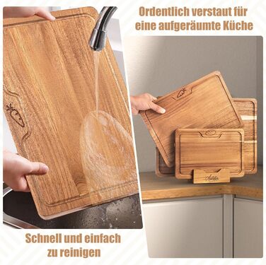 Набір з 3 обробних дощок з акацієвого дерева з підставкою Aututer