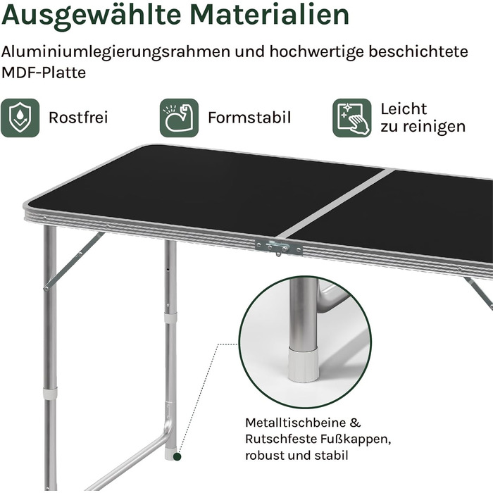 Кемпинговый стол 120x60 см черный WOLTU