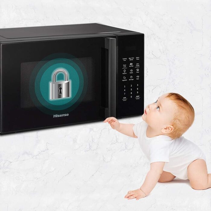 Мікрохвильова піч Hisense H20MOBP1HI / 700 Вт / InverterTech / Керамічне покриття / Преміальне скло / Виготовлена на замовлення, багатофазне приготування / Функція розморожування / 5 рівнів потужності / Блокування від дітей / Чорна (23 л, цифрове керуванн