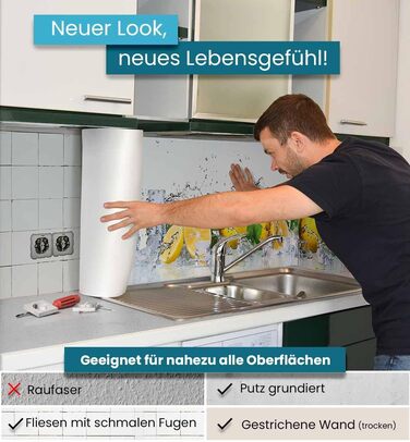 Самоклеящийся кухонный фартук матовый 180 х 60 см MyMaxxi