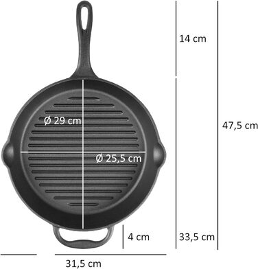 Чугунная сковорода BBQ-Toro Чугунная сковорода-гриль с ручкой, ручкой и двумя носиками, ребристая Чугунная сковорода-гриль, сковорода для барбекю, сковорода для духовки, чугунная сковорода, чугунная сковорода (Ø 29 см)