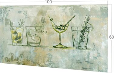 Скляний кухонний фартух GRAZDesign 4 мм Декоративний скляний фартух з квітковим мотивом Кухонний фартух сірого кольору - (Коктейлі, 100x60 см)