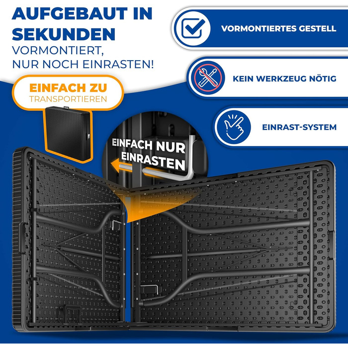 Кемпинговый стол 183 х 76 х 74 см черный KESSER