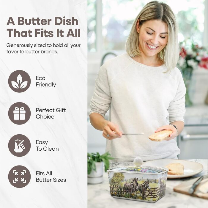 Маслянка з кришкою, китайська кераміка, з гарними акварельними мотивами, дизайн якої розроблено галереєю Дженніфер Роуз для Busy Bees (біла)