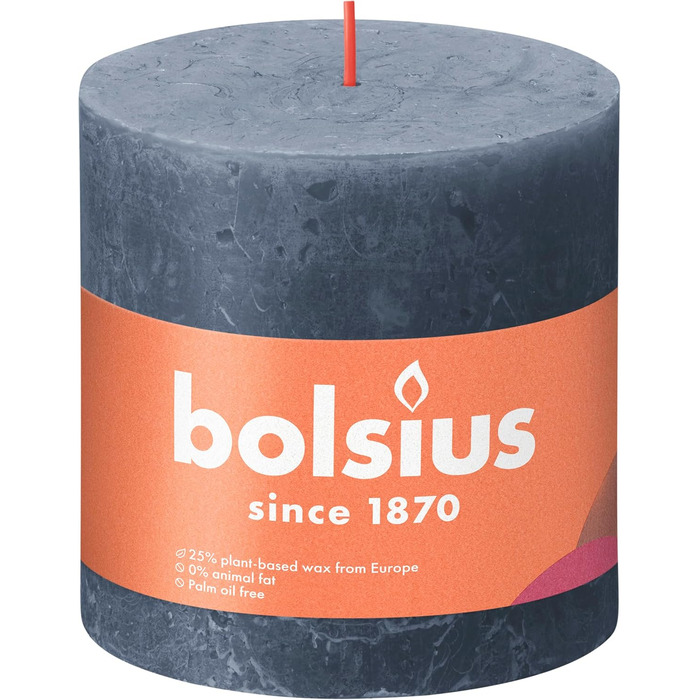Свічка Bolsius Rustic Pillar XXL - 3 шт. и - 10 x 10 см - Декоративні побутові свічки - Час горіння 62 години - Без запаху - Містить натуральний рослинний віск - Без пальмової олії (темно-синя)