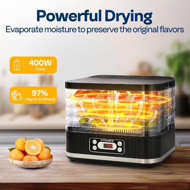 Дегідратор на 5 полиць 400 Вт, чорний VIVOHOME