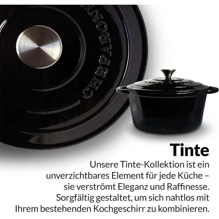 Чавунна каструля Chefarone 24 см, Емальована каструля з кришкою для випікання хліба, тушкування та запікання Хлібна каструля, сумісна з індукцією (чорна, 4,7 л)