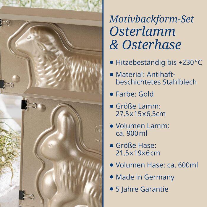 Набір з 2 форм для пасхальної випічки, ягня та кролик Golden Easter Dr. Oetker