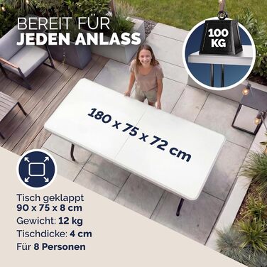 Складний стіл 180x75 см білий Casaria