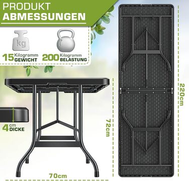 Складной садовый стол 220 х 70 см tillvex