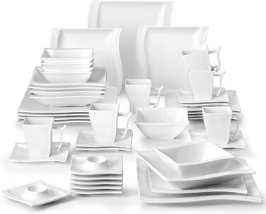 Серія Flora, 30 шт. Мармуровий порцеляновий набір посуду комбінований столовий сервіз з 6 кавовими чашками, 6 блюдцями, 6 десертними тарілками, 6 суповими тарілками та 6 плоскими тарілками (білими, 42 шт. обіднім сервізом)