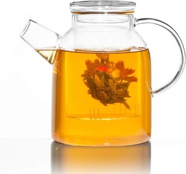 Чайник ручной выдувной с чайным фильтром и чайный ситечко со стеклянной фильтрующей вставкой от Dimono 600 мл идеально подходит для чайных цветов (1800мл)