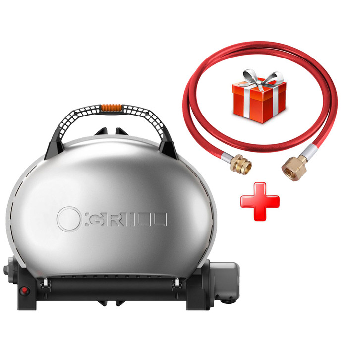 КОМПЛЕКТ Портативный переносной газовый гриль O-GRILL 500, серебро+шланг в подарок! Код: 013369