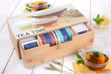 Чайна коробка GRWE з 10 відділеннями, відкидною кришкою, оглядовим віконцем, коробкою для чайних пакетиків для зберігання чаю з захистом від аромату - 36 x 20 x 9 см Велика - 10 відділень (бамбук, середня - 4 відділення)