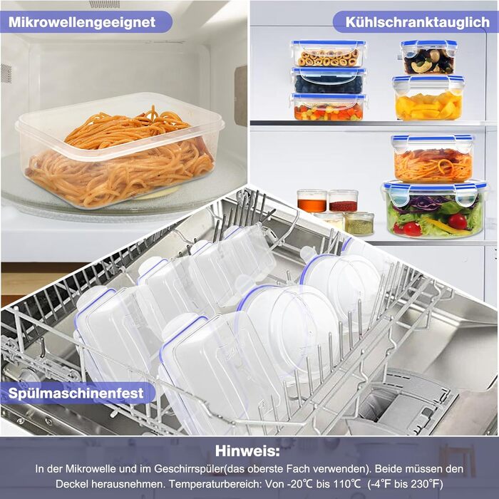 Контейнери для зберігання харчових продуктів YASHE з кришками, 16 шт. (8 контейнерів, 8 кришок), набір контейнерів для зберігання, 100 герметичні, без BPA, 0,24-1,5 л (SE-32PCS)