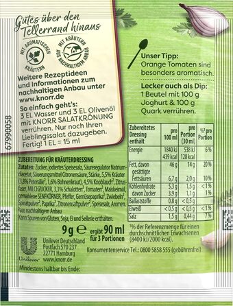 Заправка для салату Knorr у грецькому стилі для смачної заправки для салату з натуральними інгредієнтами* 15 шт. 52 мл