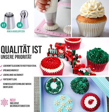 Набір російських кондитерських насадок CukkiCakes з 92 предметів, професійна нержавіюча сталь для декорування тортів 65 великих квіткових насадок, 20 одноразових кондитерських мішків, силіконові пакети, 4 адаптери та подарункова коробка плюс інструкція.