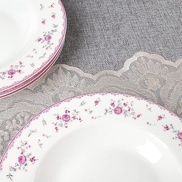 Набір обідніх тарілок fanquare з 4 плоских тарілок з білого порцеляни Ø 275 мм, Royal Vintage, рожеві квіти, для кейтерингу та домашнього використання, обідня тарілка 10,8 дюйма (миска для супу 8,6 дюйма)