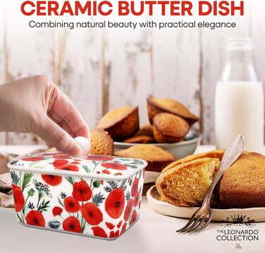 Маслянка з кришкою, китайська кераміка, з гарними акварельними мотивами, дизайн від Jennifer Rose Gallery для Busy Bees (червона/біла)