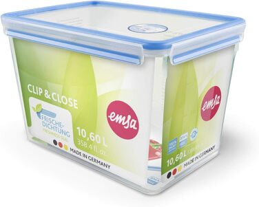 Набір контейнерів для зберігання продуктів EMSA Clip & Close, прямокутні, 5 x 0,8 л, коробки для зберігання, 100 герметичні, придатні для миття в посудомийній машині, морозильної камери та мікрохвильової печі, прозорі, сині, зроблені в Німеччині, N10307 (