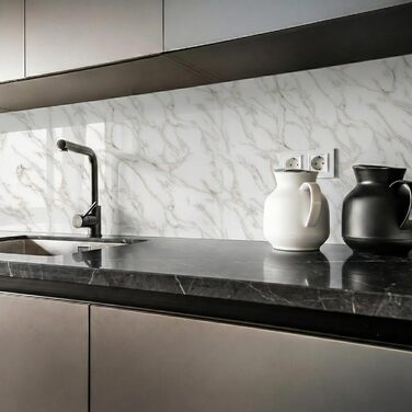 Стінові панелі IZODEKOR під мармур 60x120 см Панель для кухонного фартуха ПВХ-облицювання стін для кухні, ванної кімнати Бризкозахисний екран для кухні Водонепроникний та термостійкий ( панель, Calacada)