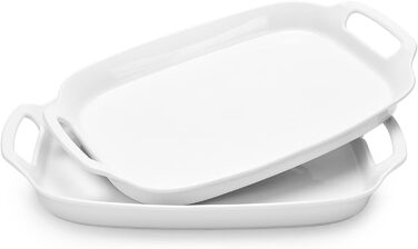 Порцелянова тарілка DOWAN, 39 x 25 см Великий білий піднос для подачі з ручками, прямокутна сервірувальна тарілка для їжі, закусок, тортів, для ресторанів, розваг, вечірок, 2 шт. и
