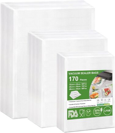 Вакуумні пакети 170 пакетів 15 x 25 см, 20 x 30 см, 28 x 40 см Omtofo