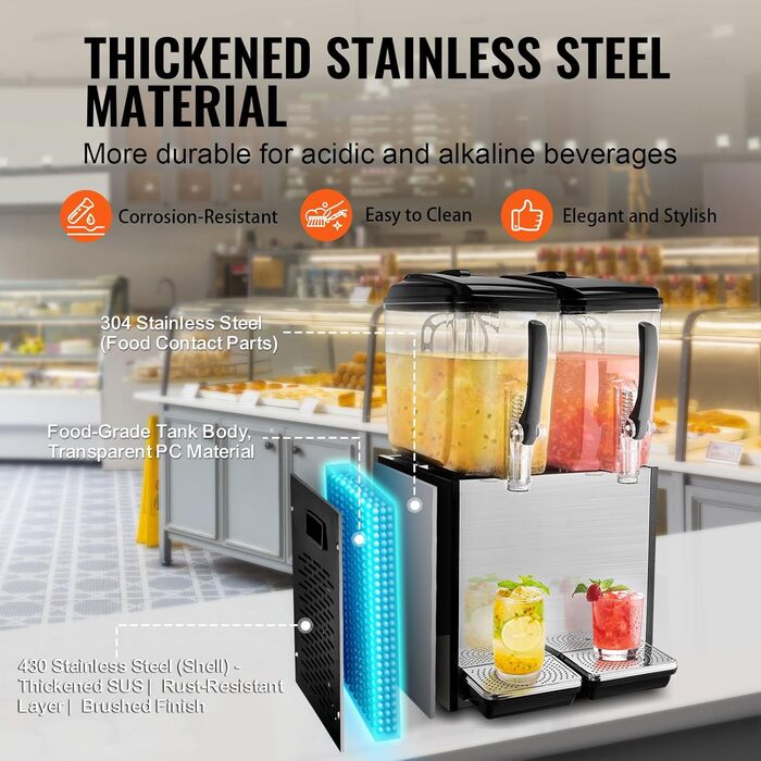 Профессиональный диспенсер для напитков с резервуарами 2 x 12 л 286 Вт VEVOR