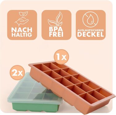 Силіконові формочки для льоду Blumtal, набір з 3 шт. - форма для льоду на 24 кубики з кришкою - силіконова форма для льоду без бісфенолу А - форма для льоду, безпечна для харчових продуктів - сіро-блакитна великі кубики (оливково-зелений червоний, кубики 