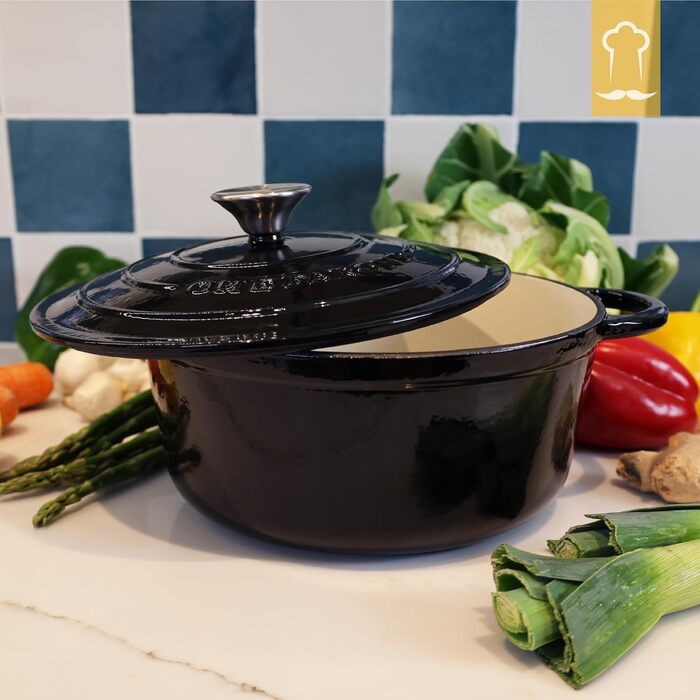 Чавунна жаровня 3,5 л з кришкою 24 см, чорна Chefarone