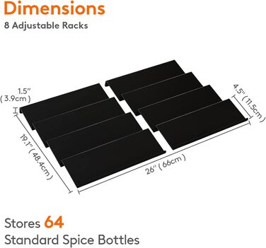 Органайзер для спецій пластиковий розсувний, 33-66 см, чорний Vialex