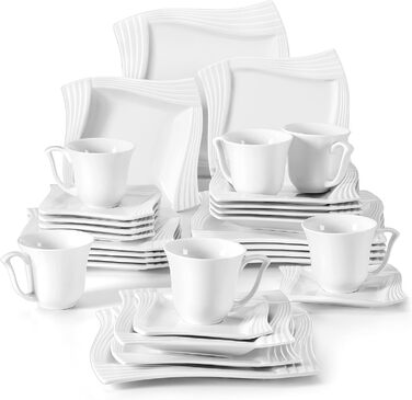 Набір фарфорових тарілок для столового сервізу на 6 персон 30 предметів MALACASA