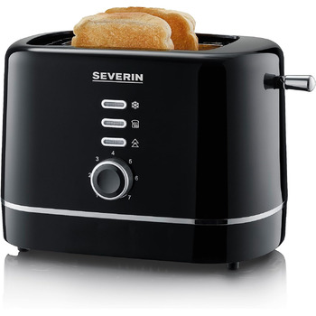 Автоматический тостер SEVERIN, маленький тостер на 2 ломтика, высококачественный черный тостер для поджаривания, размораживания и нагрева, 850 Вт, черный, AT 4321 черный/серебристый