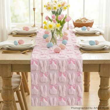 Мягкая дорожка с вышивкой розового кролика с бантом 183 х 33 см Artoid Mode